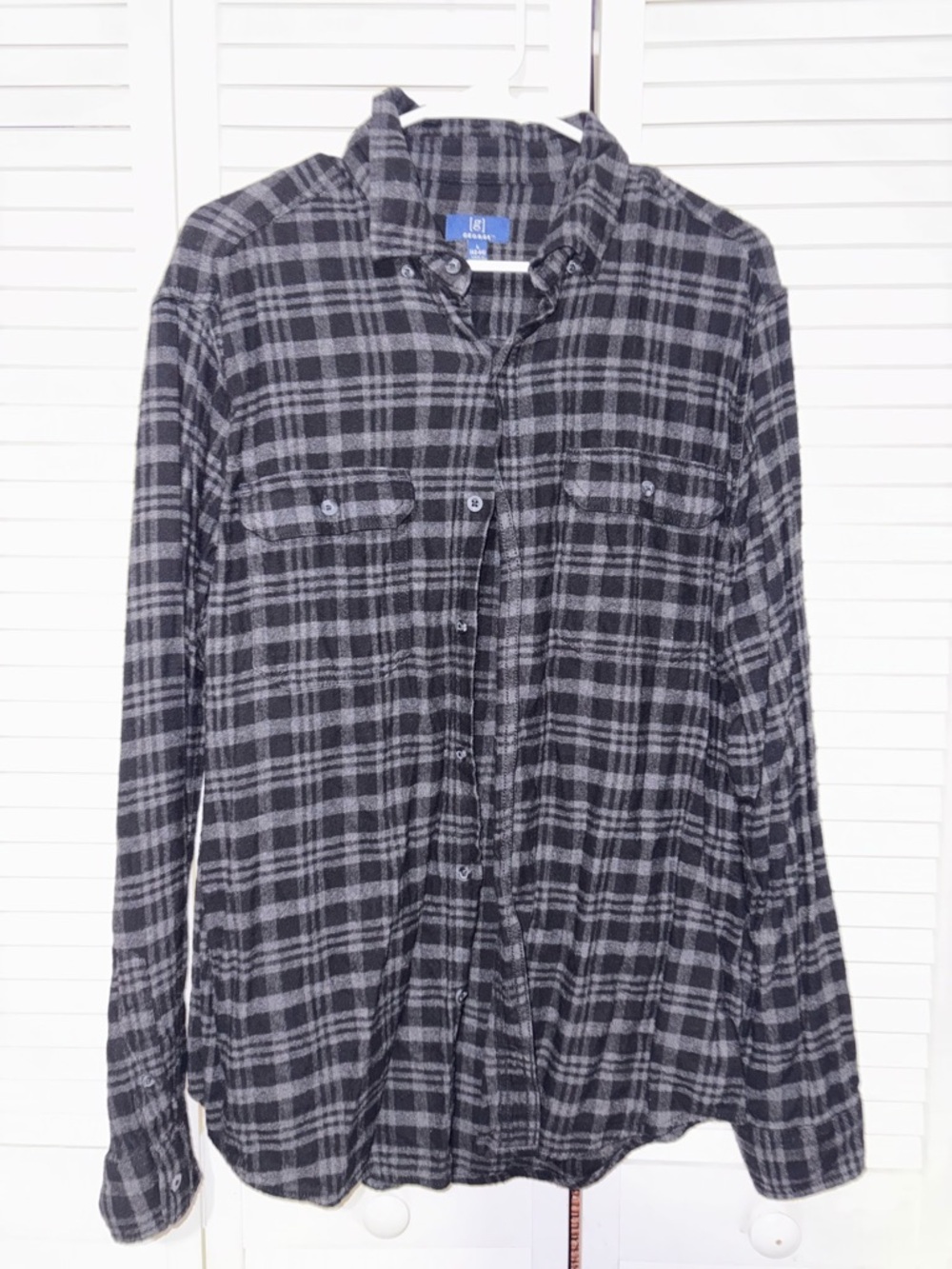 Men’s George Black and Gray Plaid flannel long sleeve